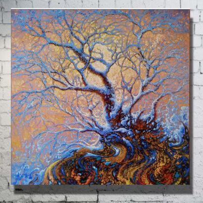 Fantasy Trees painting Hand painted Winter Forest landscape Fantasy Forest Original oil painting on canvas 20 x 20" by GarikArtUA