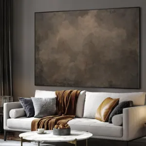 Extra Large Framed Wall Art, Brown Abstract Cloud Artwork, Moody Neutral Atmosphere Painting, Modern Minimalist or Wabi Sabi Decor