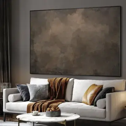 Extra Large Framed Wall Art, Brown Abstract Cloud Artwork, Moody Neutral Atmosphere Painting, Modern Minimalist or Wabi Sabi Decor