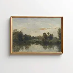 Vintage River Painting | Countryside Landscape Print | Living Room Decor | Printable Wall Art