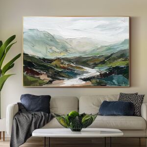 Original Mountain Oil Painting on Canvas 3d Green Wall Art Minimalist Landscape Oil Painting Abstract Texture Green Wall Art Large Wall Art