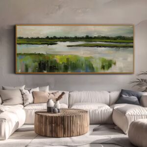 Large Abstract Wall Art Landscape Oil Painting on Canvas Original Green River Wall Art Living Room Wall Art Custom Painting Spring Wall Art