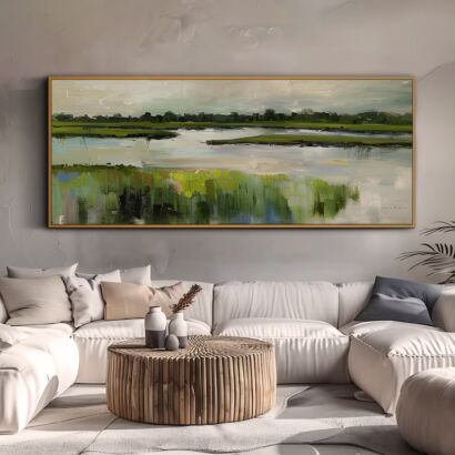 Large Abstract Wall Art Landscape Oil Painting on Canvas Original Green River Wall Art Living Room Wall Art Custom Painting Spring Wall Art