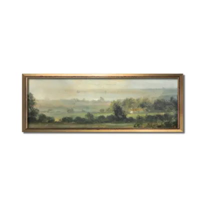 Landscape wall art, Antique landscape painting, Landscape print, Vintage oil painting, Panoramic art, Calm valley, Farm artwork, Vintage art