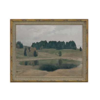 Framed Vintage Country Landscape in customizable frames and sizes. Deep green peaceful scene. large sizes available, various frames. SL242