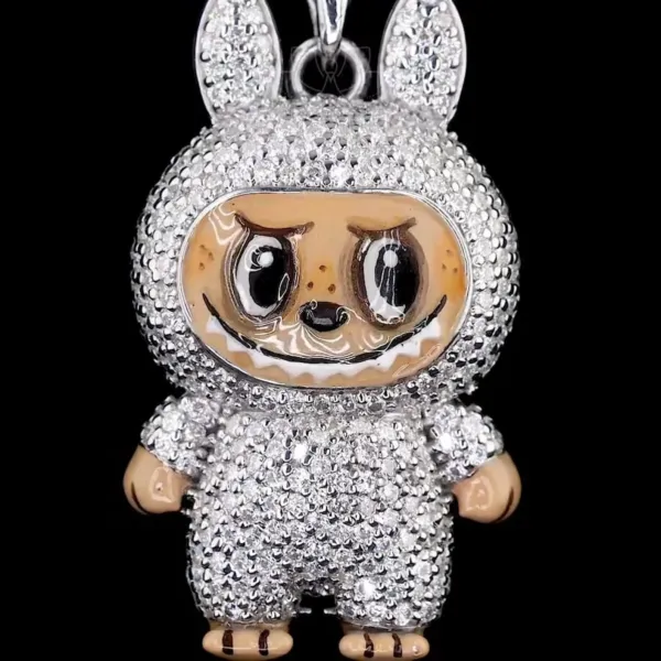 Labubu 14 Kt white Gold Doll Iced Out Lab Grown Diamond Pendant, Gift for her, Diamond Pendant, Hip Hop Jewelry